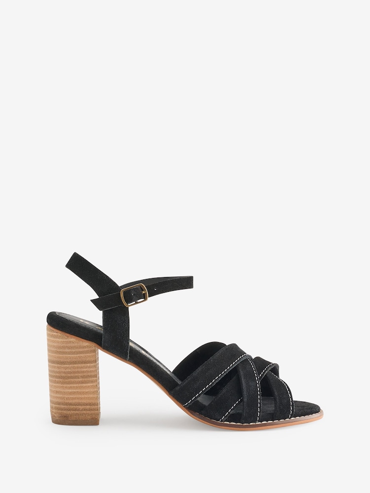 Ravel Black Block Heel Suede Leather Sandals - Image 1 of 5