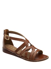 Ravel Brown Leather Open Toe Cross Strap Sandals - Image 1 of 4