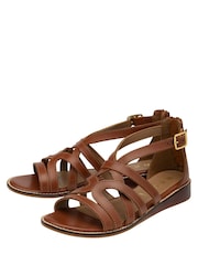 Ravel Brown Leather Open Toe Cross Strap Sandals - Image 2 of 4