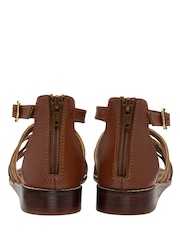 Ravel Brown Leather Open Toe Cross Strap Sandals - Image 3 of 4