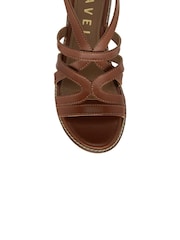 Ravel Brown Leather Open Toe Cross Strap Sandals - Image 4 of 4