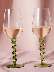 Widdop Green Pair Of Wine Glasses With Wiggle Stems Giftbox - Image 5 of 8