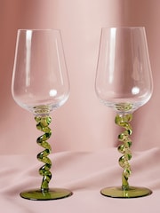 Widdop Green Pair Of Wine Glasses With Wiggle Stems Giftbox - Image 6 of 8