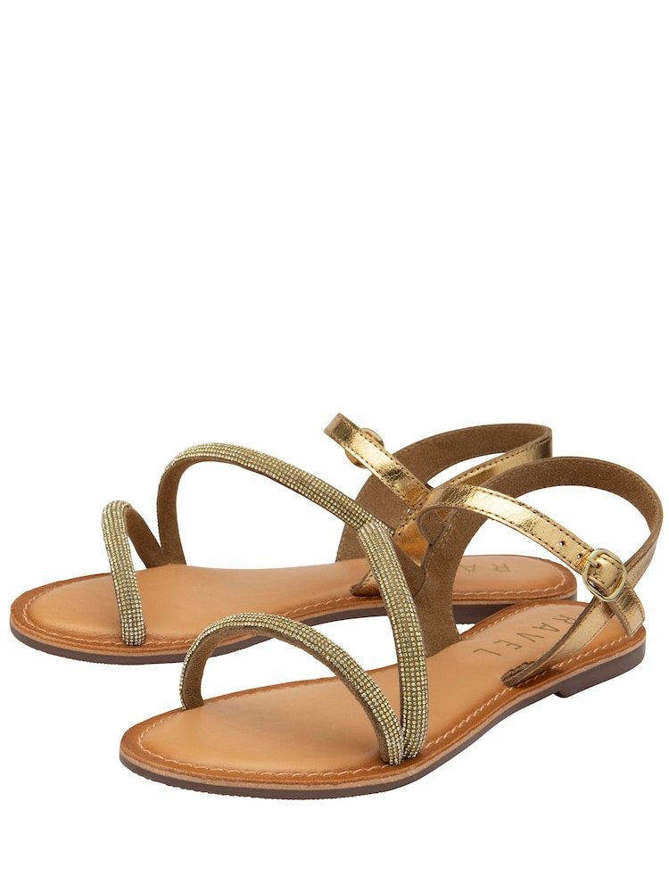 Ravel Gold Flat Leather Gem Sandals - Image 2 of 4 Ravel Gold Flat Leather Gem Sandals - Image 2 of 4