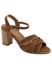Ravel Brown Block Heel Suede Leather Sandals - Image 1 of 4