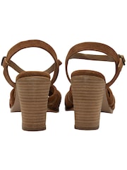 Ravel Brown Block Heel Suede Leather Sandals - Image 3 of 4