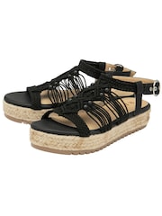 Ravel Black Flatform Sandals With A Woven Textile Upper - Image 2 of 4