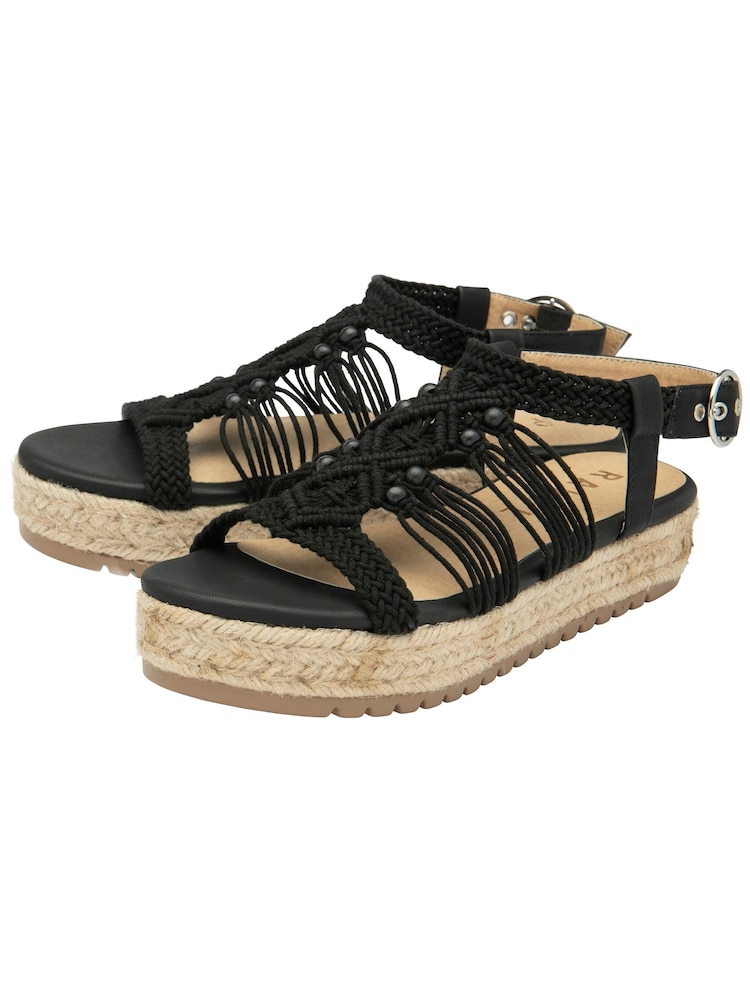 Ravel Black Flatform Sandals With A Woven Textile Upper - Image 2 of 4