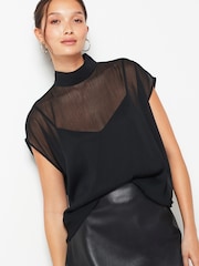 Black Sheer Layer Cap Sleeve Top - Image 1 of 5
