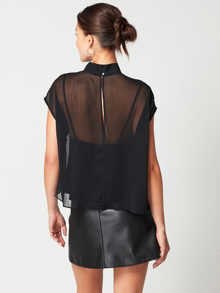 Black Sheer Layer Cap Sleeve Top - Image 3 of 5