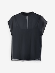 Black Sheer Layer Cap Sleeve Top - Image 5 of 5