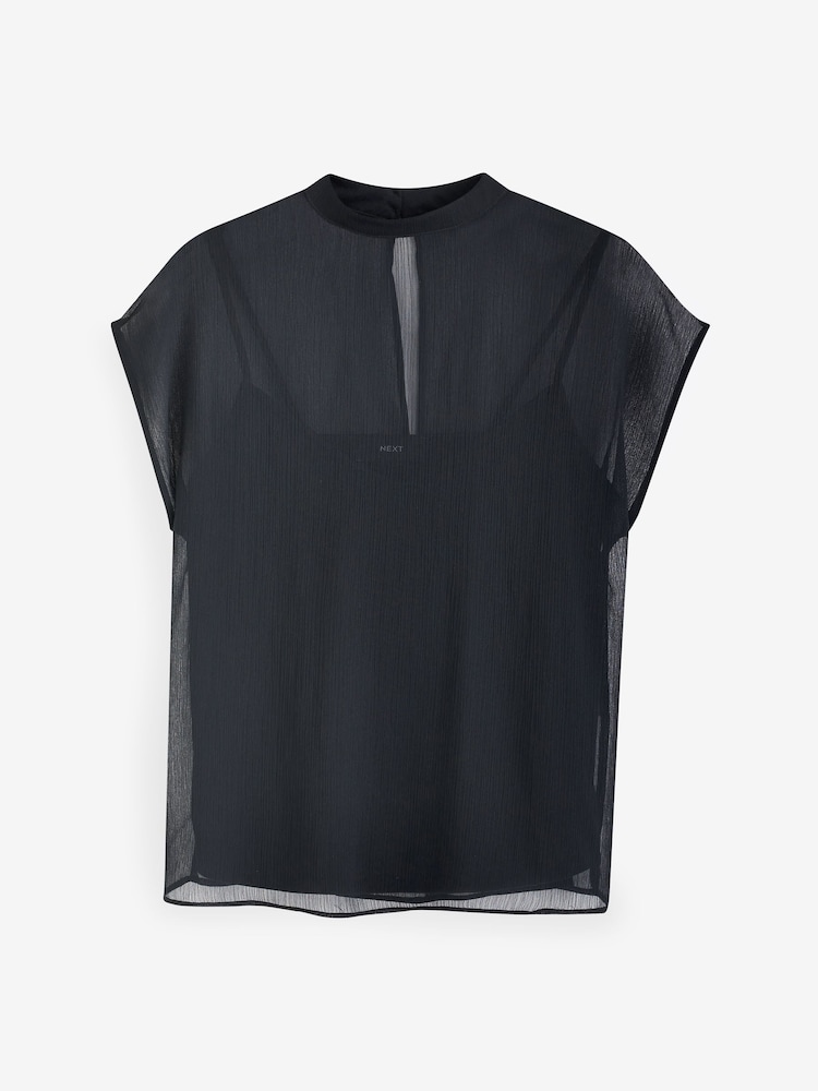 Black Sheer Layer Cap Sleeve Top - Image 5 of 5