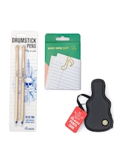 Suck UK Red Drumstick Pens Music Paper Clips Rockstar Pencil Case - Image 1 of 6