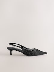 Black Forever Comfort® Embroidered Mesh Slingback Heels - Image 1 of 5