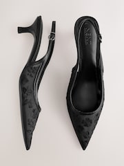 Black Forever Comfort® Embroidered Mesh Slingback Heels - Image 2 of 5