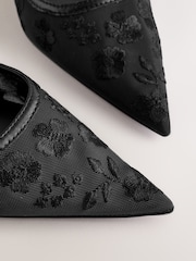 Black Forever Comfort® Embroidered Mesh Slingback Heels - Image 4 of 5