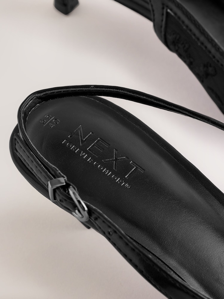 Black Forever Comfort® Embroidered Mesh Slingback Heels - Image 5 of 5