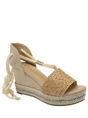 Ravel Natural Hesian Wedge Sandals With Tie Up Lace - Image 1 of 4