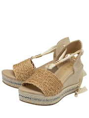 Ravel Natural Hesian Wedge Sandals With Tie Up Lace - Image 2 of 4