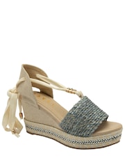Ravel Blue Hesian Wedge Sandals With Tie Up Lace - Image 1 of 4