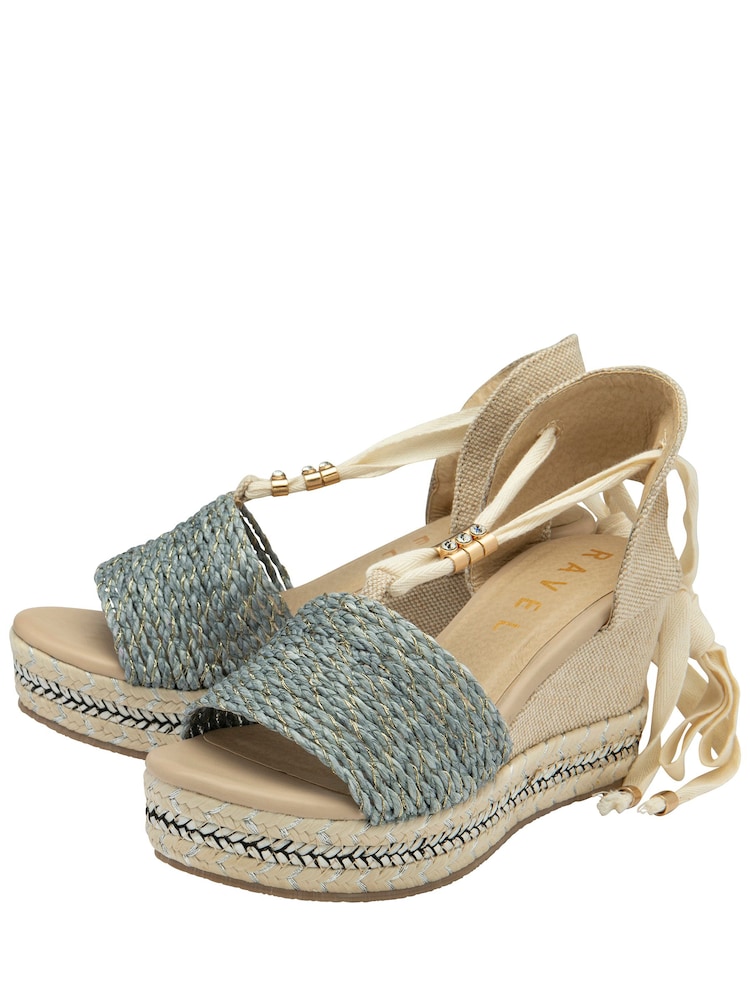 Ravel Blue Hesian Wedge Sandals With Tie Up Lace - Image 2 of 4