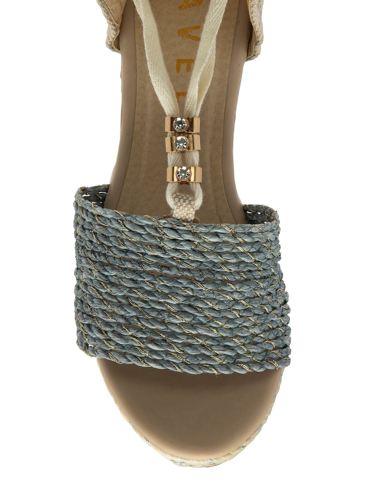 Ravel Blue Hesian Wedge Sandals With Tie Up Lace - Image 4 of 4