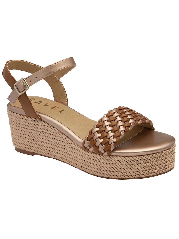 Ravel Brown Woven Upper Sandals On A Flatform Wegde Unit - Image 1 of 3