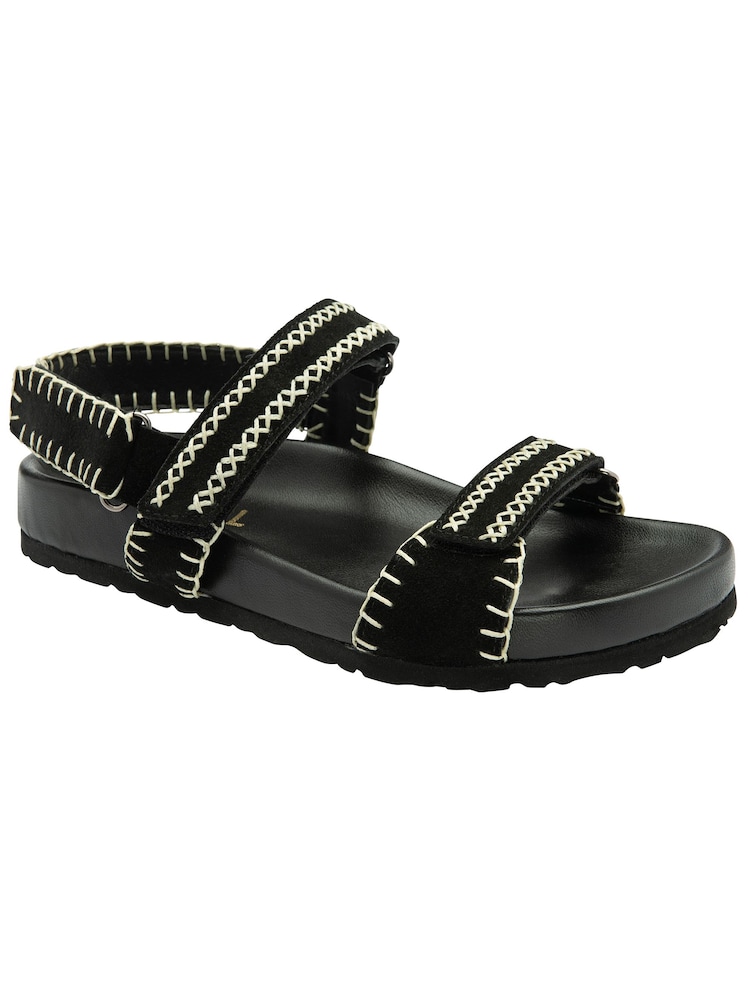 Ravel Black Strappy Leather Footbed Sandals With Touch Fastening Sport Straps - Image 1 of 3