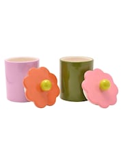 Widdop Set of 2 Multi Coloured Flower Storage Jars - Image 3 of 4