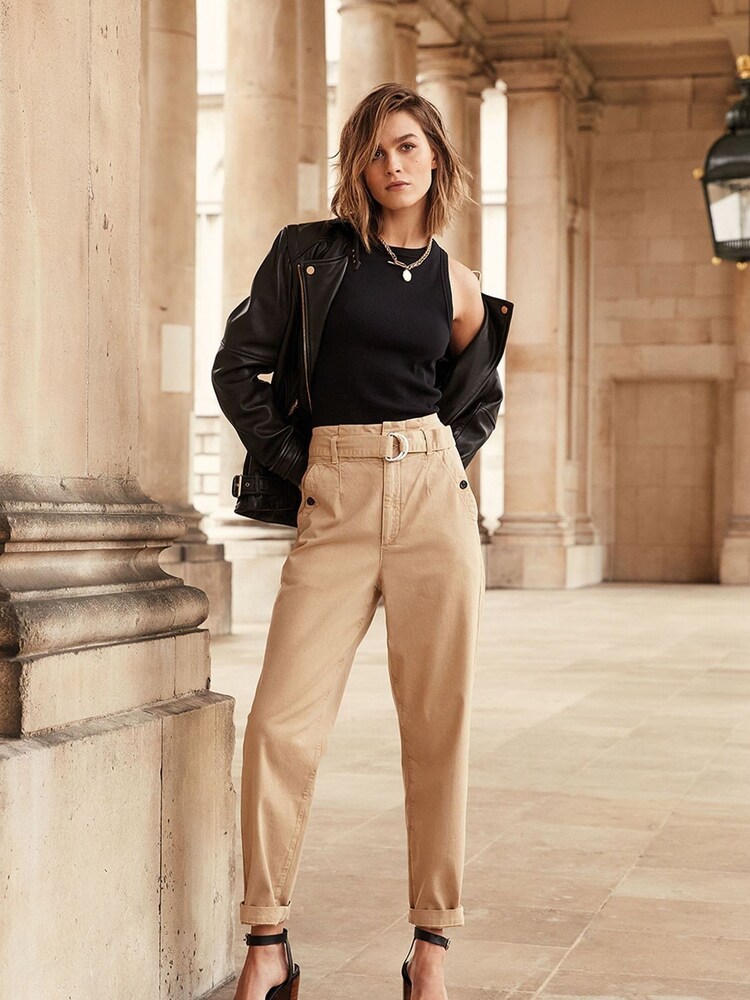 Mint Velvet Paperbag Belted Brown Chinos Trousers - Image 1 of 4 Mint Velvet Paperbag Belted Brown Chinos Trousers - Image 1 of 4