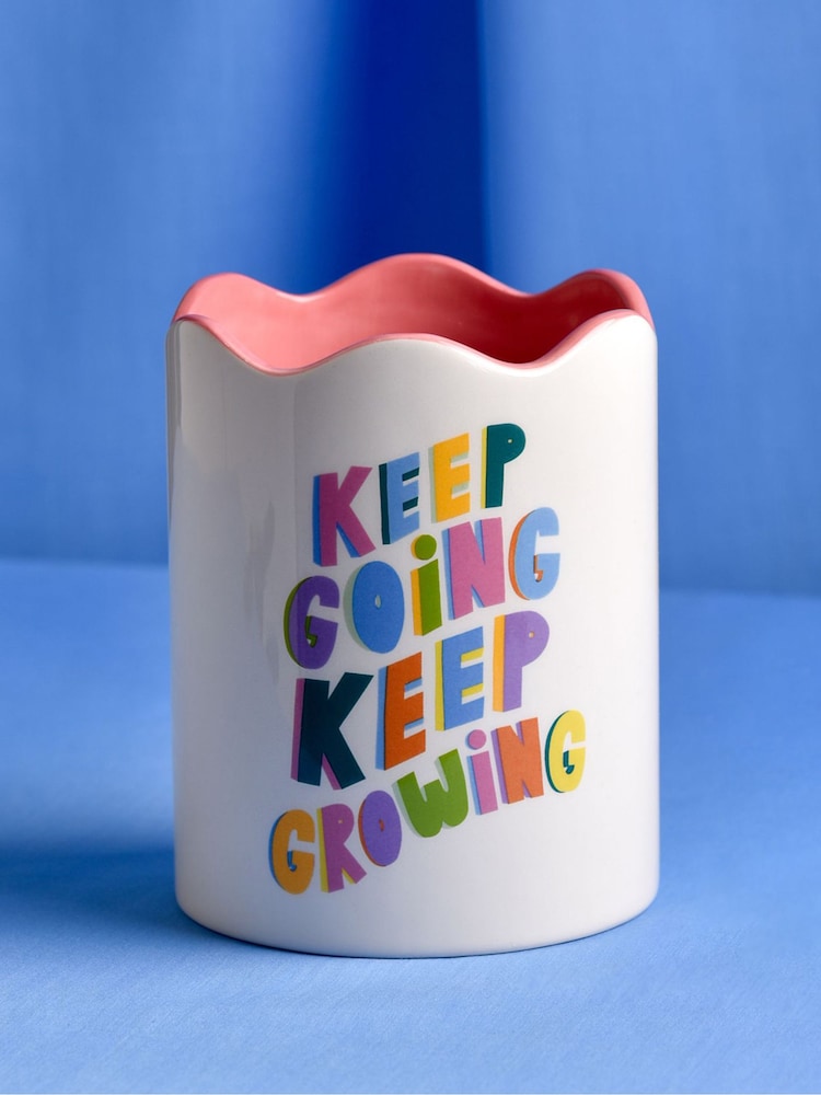 Widdop White Plant Pot - Keep Growing Saying - Image 1 of 3 Widdop White Plant Pot - Keep Growing Saying - Image 1 of 3