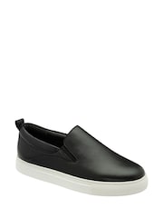 Ravel Black Leather Slip-Ons Trainers - Image 1 of 4