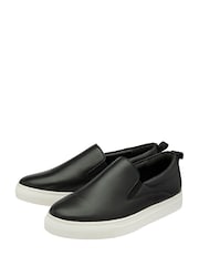 Ravel Black Leather Slip-Ons Trainers - Image 2 of 4