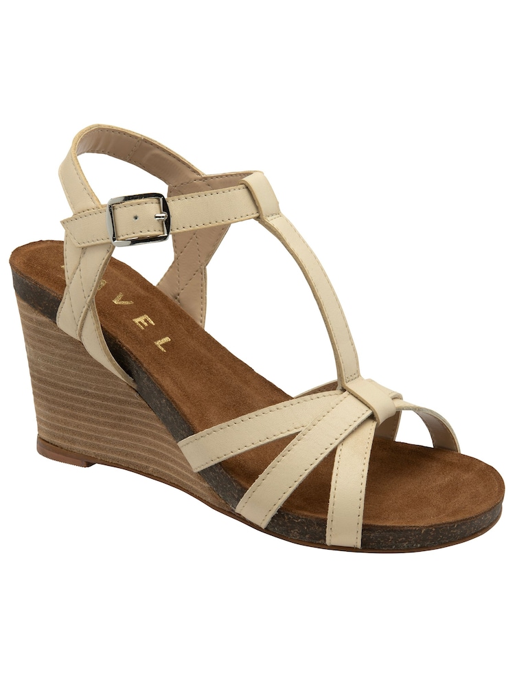 Ravel Cream Leather Wedge Sandals With Strappy Upper - Image 1 of 4