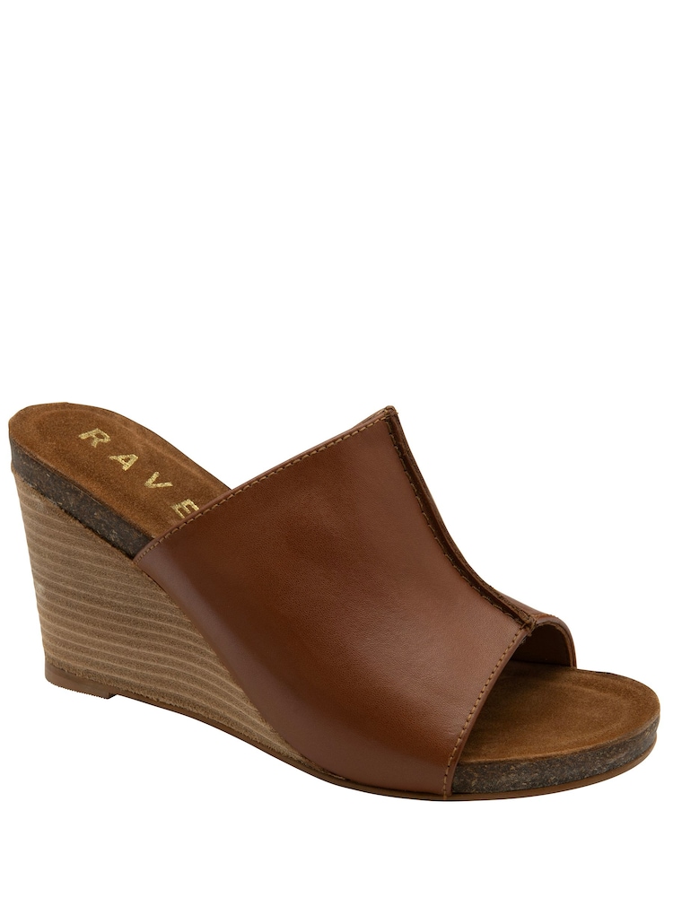 Ravel Brown Leather Wedge Mule Sandals - Image 1 of 4