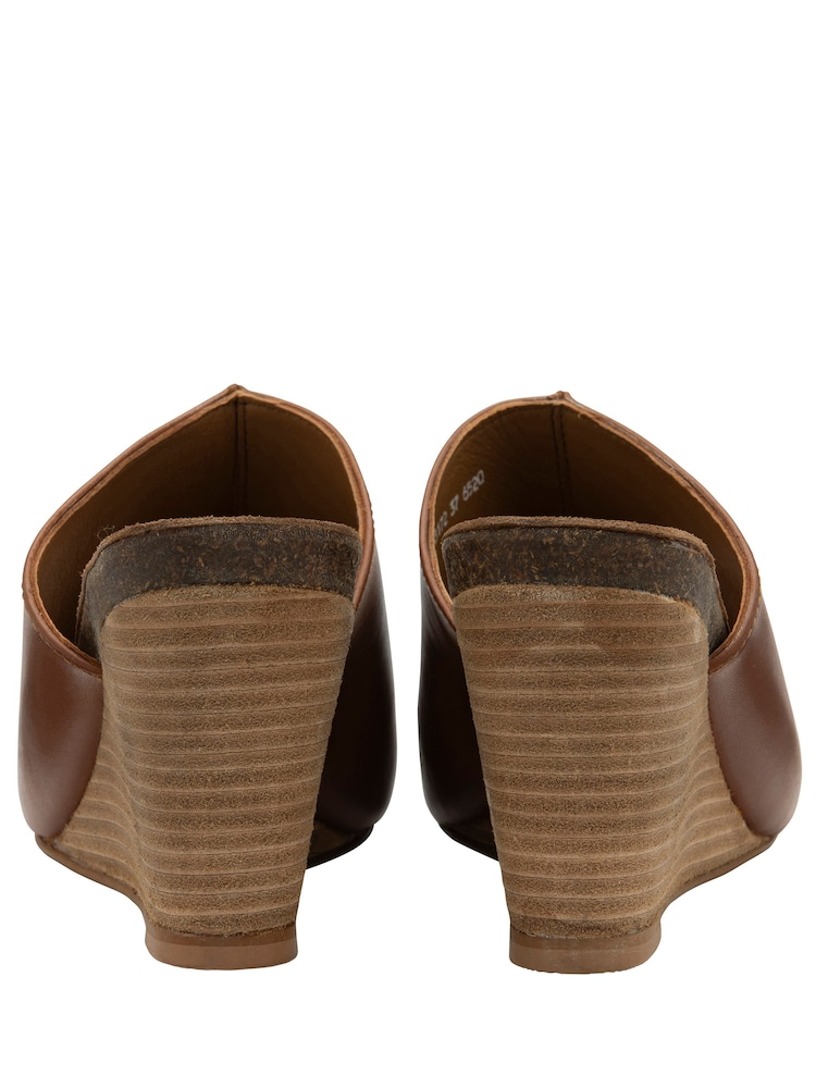 Ravel Brown Leather Wedge Mule Sandals - Image 3 of 4