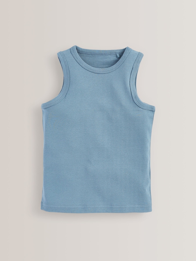 Blue 100% Cotton' to header Vests 5 Pack (1.5-16yrs) - Image 3 of 6