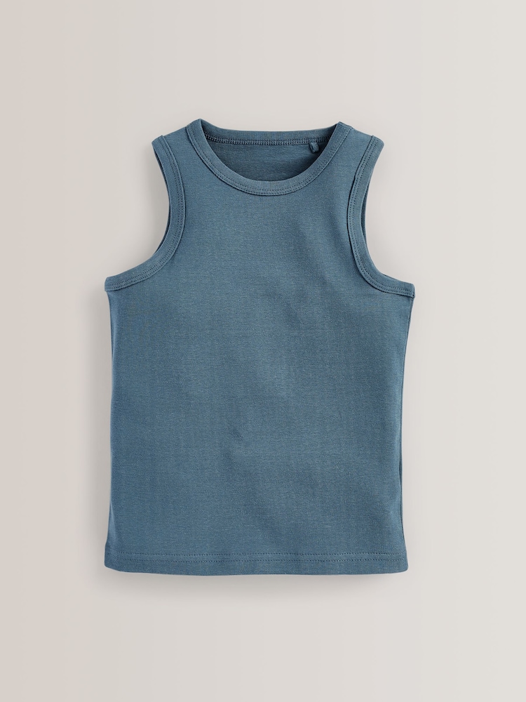 Blue 100% Cotton' to header Vests 5 Pack (1.5-16yrs) - Image 4 of 6