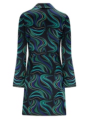 Pour Moi Black Green Louisa Satin Wrap Long Sleeve Short Dress - Image 4 of 4