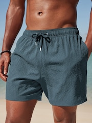 Navy Blue Seersucker Plain Premium Swim Shorts - Image 1 of 13