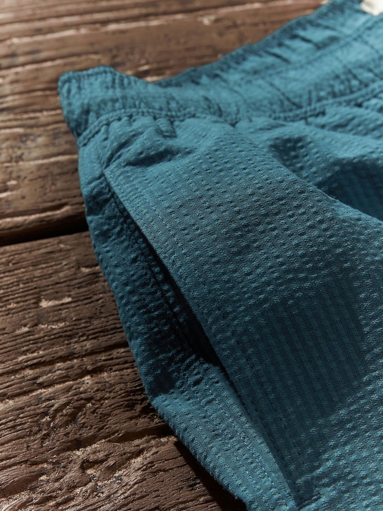 Navy Blue Seersucker Plain Premium Swim Shorts - Image 10 of 13