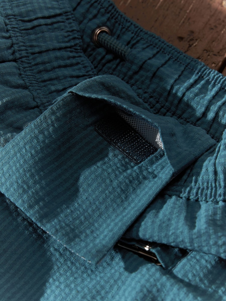 Navy Blue Seersucker Plain Premium Swim Shorts - Image 13 of 13