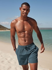 Navy Blue Seersucker Plain Premium Swim Shorts - Image 3 of 13