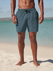 Navy Blue Seersucker Plain Premium Swim Shorts - Image 5 of 13