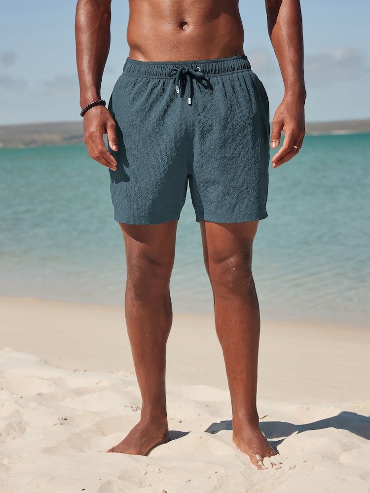 Navy Blue Seersucker Plain Premium Swim Shorts - Image 5 of 13