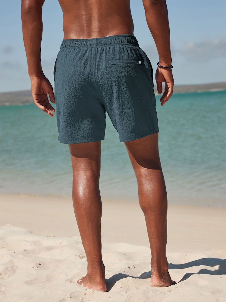 Navy Blue Seersucker Plain Premium Swim Shorts - Image 6 of 13