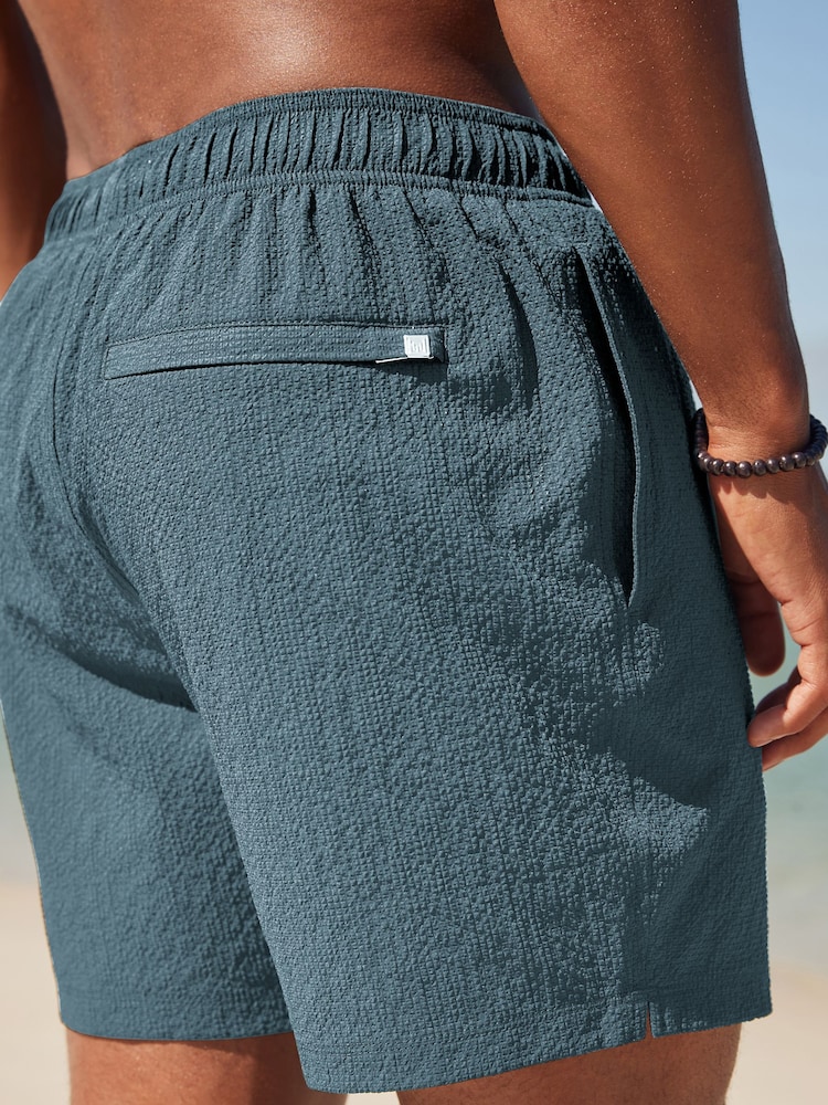 Navy Blue Seersucker Plain Premium Swim Shorts - Image 7 of 13