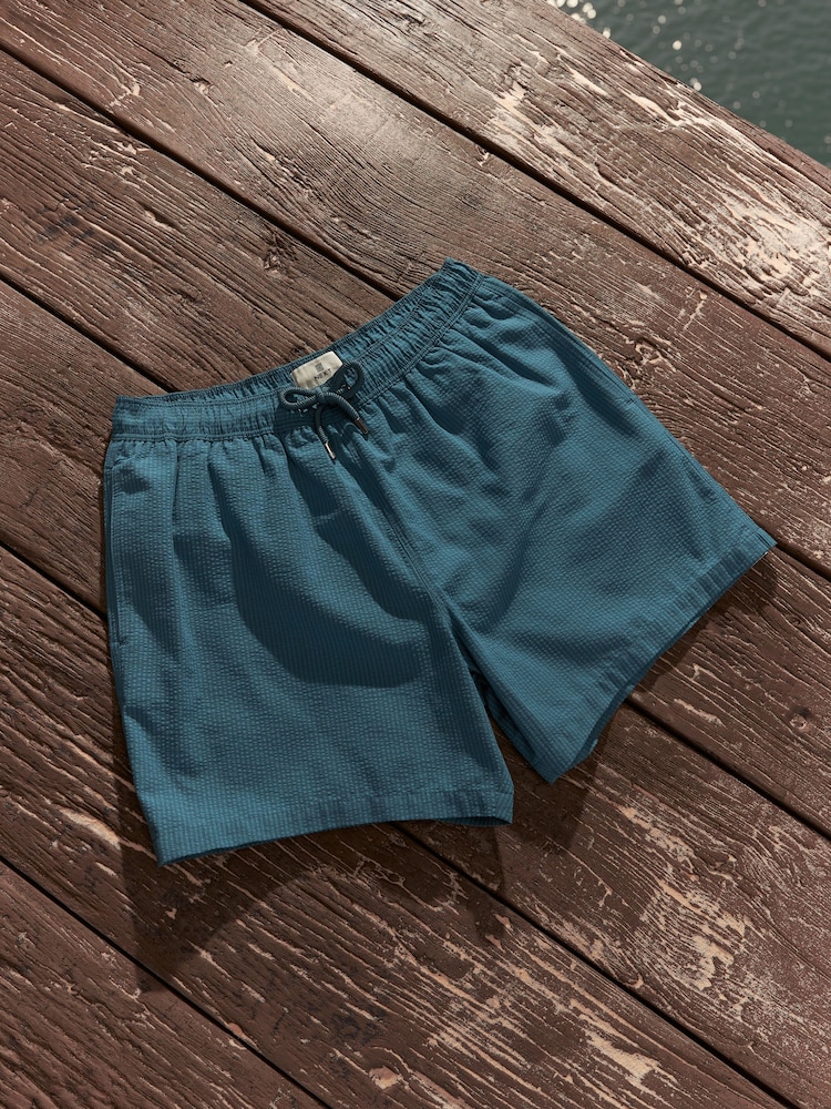 Navy Blue Seersucker Plain Premium Swim Shorts - Image 8 of 13