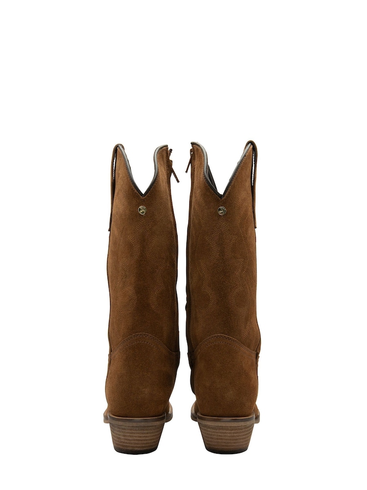 Ravel Brown Leather Calf High Cowboy Western Boots - Image 4 of 4