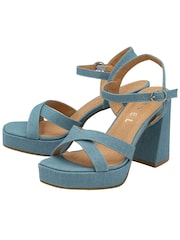 Ravel Blue Croc Cross Strap Open Toe Platform Sandals - Image 2 of 4
